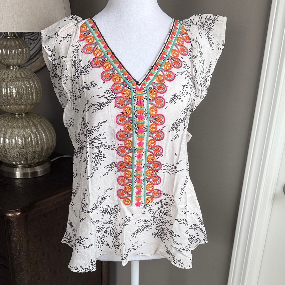 THML Multicolor Embroidered V-Neck Blouse